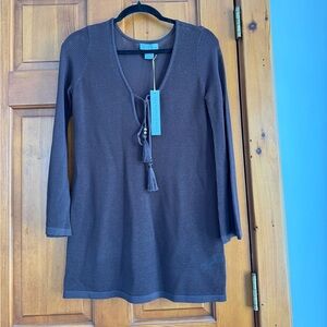 NWT House of Harlow 1960 brown knit beach long sleeve coverup